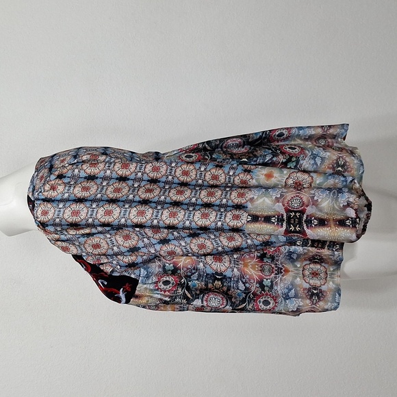 KAS New York Red Blue Embroidered Bohemian Balloon Sleeve Peasant Boho Blouse M - Picture 10 of 12